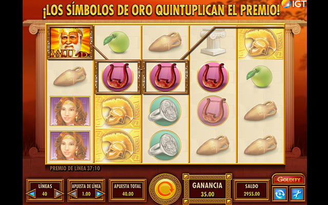 Los cinco tambores de la slot Goldify con sus distintos símbolos y una combinación ganadora conseguida con la ayuda de un símbolo wild.